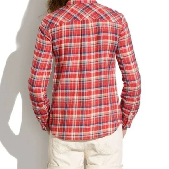Madewell Red Suntour Plaid Button Down Boyshirt Top - Picture 2 of 9